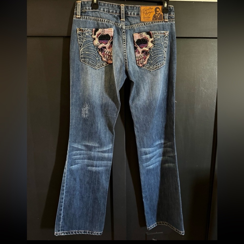 Embroidered Skull Blue Jeans